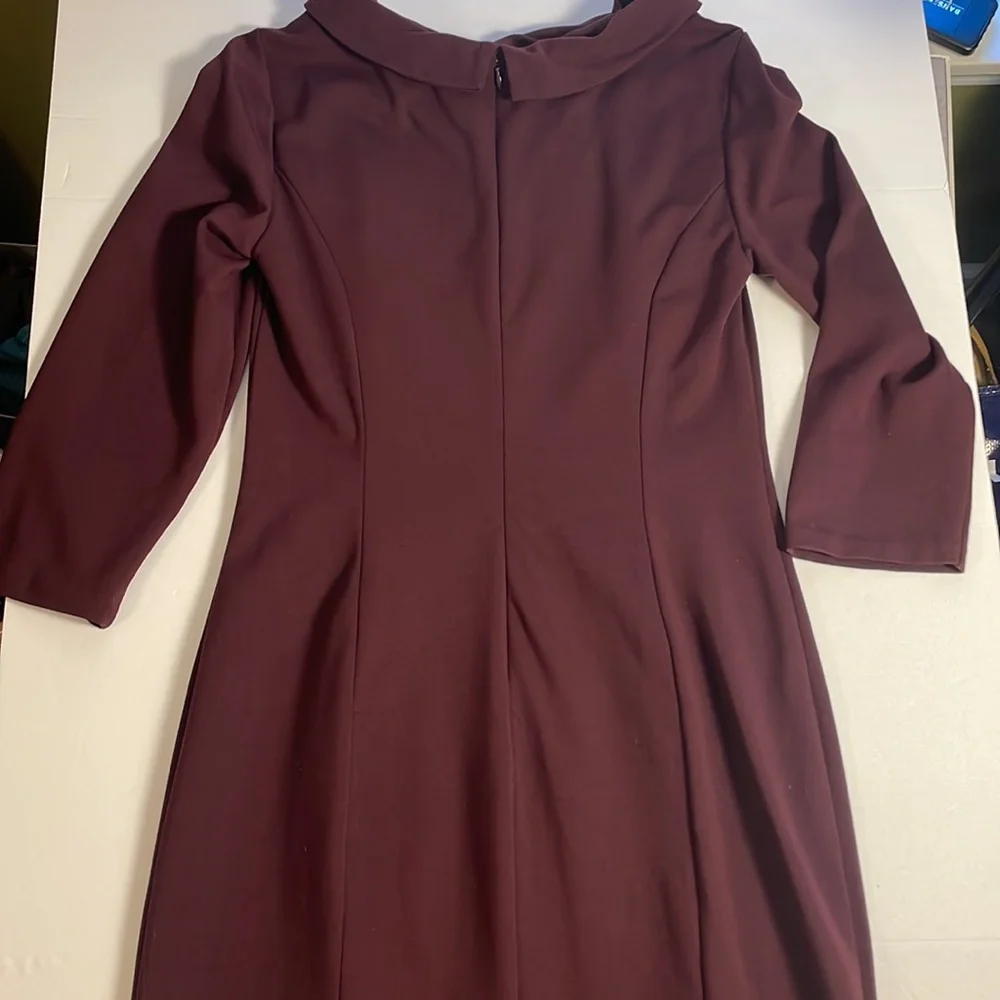 Talbots Ponte Knit 3/4 Sleeves Plum Burgundy Dress Cowl Neck Midi Stretch Size 8 - Picture 12 of 16